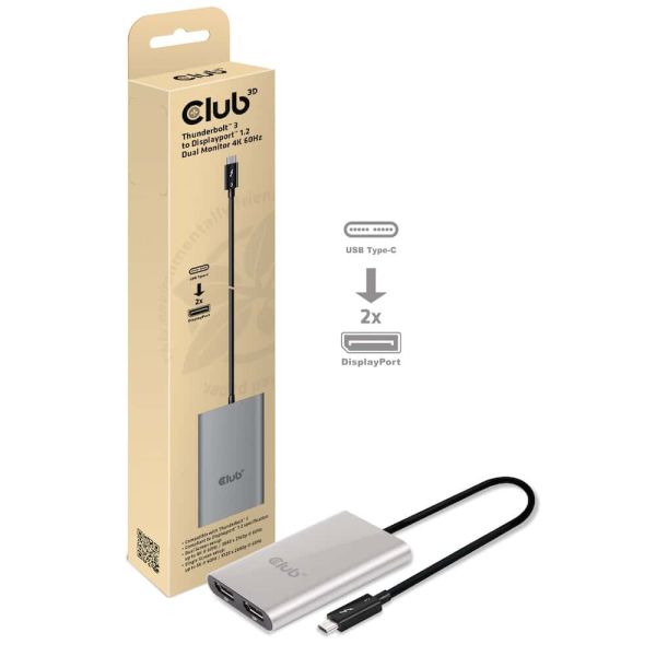 CLUB3D Thunderbolt™ 3 naar 2x Displayport™ 1.2 Dual Monitor 4K 60Hz (CSV-1577)