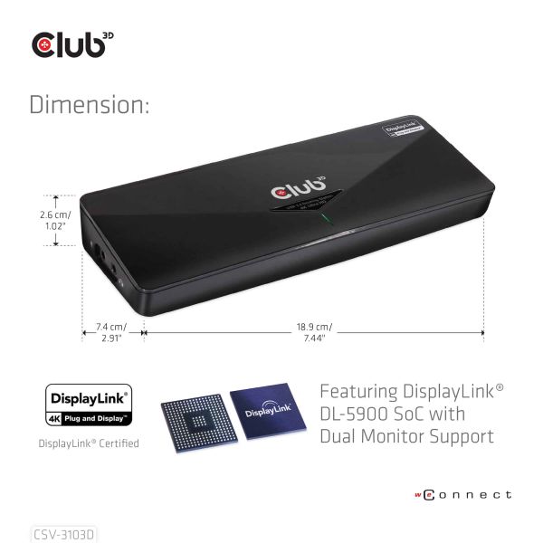 CLUB3D UNIVERSEEL USB 3.1 Gen 1 DisplayLink® gecertificeerd Docking station UHD 4K (CSV-3103D)