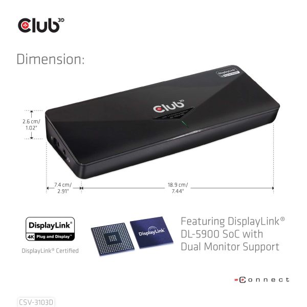 CLUB3D UNIVERSEEL USB 3.1 Gen 1 DisplayLink® gecertificeerd Docking station UHD 4K (CSV-3103D)