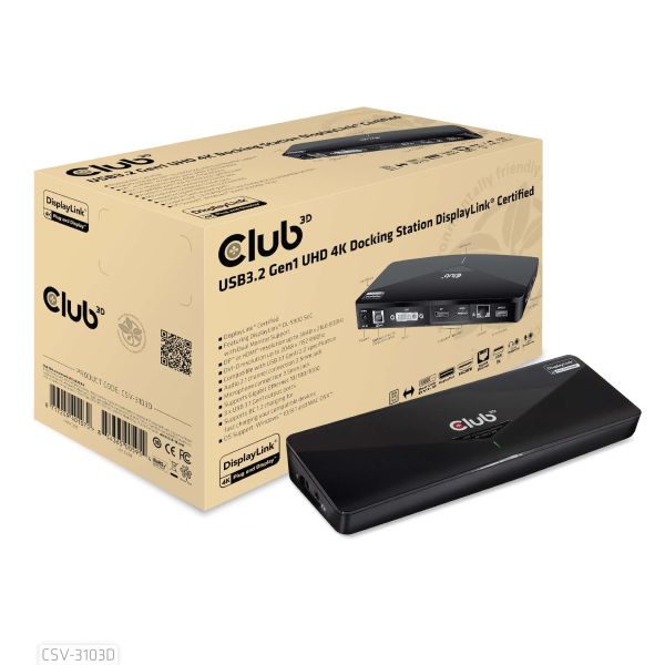 CLUB3D UNIVERSEEL USB 3.1 Gen 1 DisplayLink® gecertificeerd Docking station UHD 4K (CSV-3103D)
