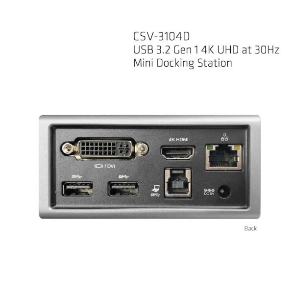 CLUB3D UNIVERSEEL Mini Displaylink gecertificeerd Docking Station USB A 3.2 Gen 1 4K30Hz 1x HDMI, 1x DVI, 4x USB Superspeed (CSV-3104D)