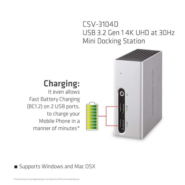 CLUB3D UNIVERSEEL Mini Displaylink gecertificeerd Docking Station USB A 3.2 Gen 1 4K30Hz 1x HDMI, 1x DVI, 4x USB Superspeed (CSV-3104D)