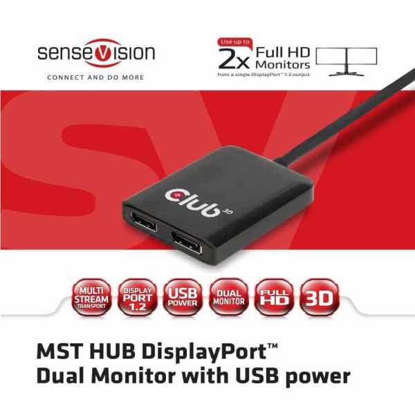 CLUB3D Multi Stream Transport Hub DisplayPort 1.2 Dual Monitor (CSV-6200)