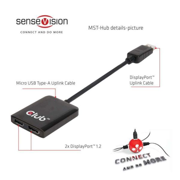 CLUB3D Multi Stream Transport Hub DisplayPort 1.2 Dual Monitor (CSV-6200)