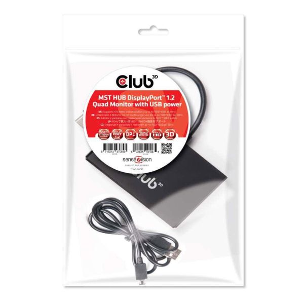 CLUB3D Multi Stream Transport Hub DisplayPort 1.2 Quad Monitor USB Powered (CSV-6400)