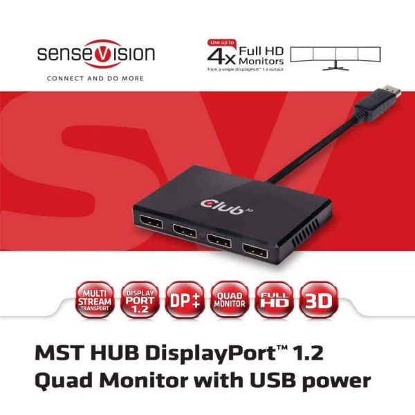 CLUB3D Multi Stream Transport Hub DisplayPort 1.2 Quad Monitor USB Powered (CSV-6400)