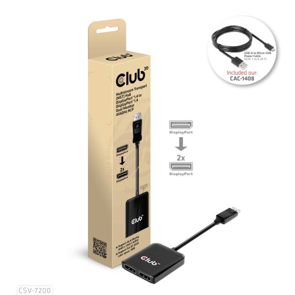 CLUB3D Multistream Transport (MST) Hub DisplayPort™1.4 naar DisplayPort™1.4 Dual Monitor 4K60Hz M/V (CSV-7200)