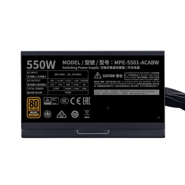 Cooler Master MWE 550 Bronze 230V V2 power supply unit 550 W 24-pin ATX ATX Zwart (MPE-5501-ACABW-BEU)