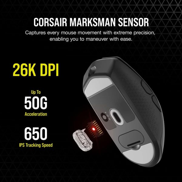 Corsair KATAR ELITE Wireless muis Rechtshandig RF Wireless + Bluetooth + USB Type-A Optisch 26000 DPI (CH-931C111-EU)