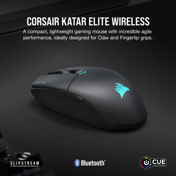 Corsair KATAR ELITE Wireless muis Rechtshandig RF Wireless + Bluetooth + USB Type-A Optisch 26000 DPI (CH-931C111-EU)