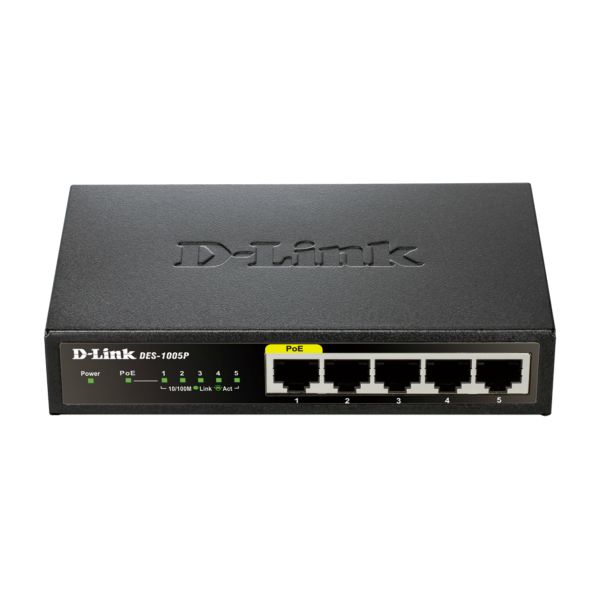 D-Link DES-1005P Unmanaged L2 Fast Ethernet (10/100) Power over Ethernet (PoE) Zwart (DES-1005P/E)
