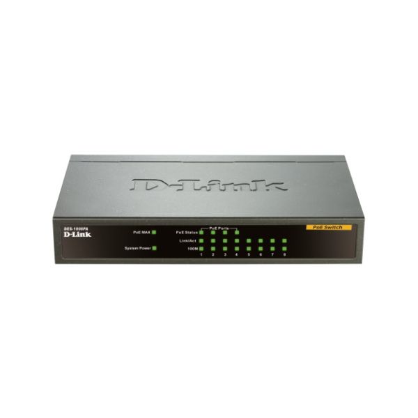 D-Link DES-1008PA netwerk-switch Unmanaged Fast Ethernet (10/100) Power over Ethernet (PoE) Zwart (DES-1008PA)