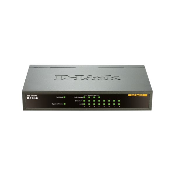 D-Link DES-1008PA netwerk-switch Unmanaged Fast Ethernet (10/100) Power over Ethernet (PoE) Zwart (DES-1008PA) D-Link DES-1008PA netwerk-switch Unmanaged Fast Ethernet (10/100) Power over Ethernet (PoE) Zwart (DES-1008PA)