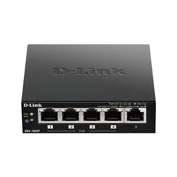 D-Link DGS-1005P Unmanaged L2 Gigabit Ethernet (10/100/1000) Power over Ethernet (PoE) Zwart (DGS-1005P/E)