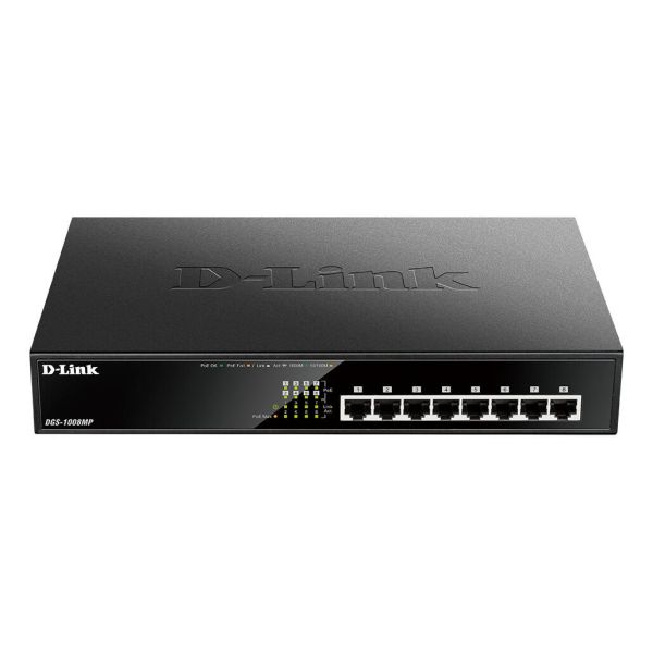 D-Link DGS-1008MP netwerk-switch Unmanaged Gigabit Ethernet (10/100/1000) Power over Ethernet (PoE) 1U Zwart (DGS-1008MP)