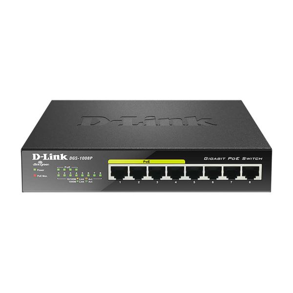 D-Link DGS-1008P netwerk-switch Unmanaged Gigabit Ethernet (10/100/1000) Power over Ethernet (PoE) Zwart (DGS-1008P/E) D-Link DGS-1008P netwerk-switch Unmanaged Gigabit Ethernet (10/100/1000) Power over Ethernet (PoE) Zwart (DGS-1008P/E)