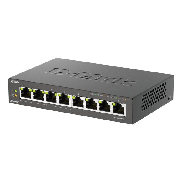 D-Link DGS-1008P/E netwerk-switch Unmanaged L2 Gigabit Ethernet (10/100/1000) Power over Ethernet (PoE) Desktop Zwart (DGS-1008P/E)