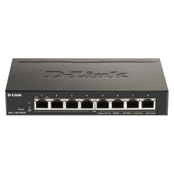 D-Link DGS-1100-08PV2/B Managed L2/L3 Gigabit Ethernet (10/100/1000) Power over Ethernet (PoE) Zwart (DGS-1100-08PV2)