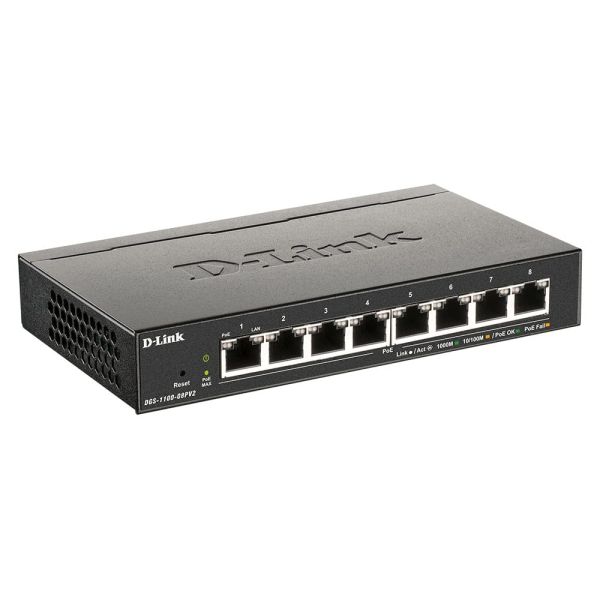 D-Link DGS-1100-08PV2 Managed L2/L3 Gigabit Ethernet (10/100/1000) Power over Ethernet (PoE) Zwart (DGS-1100-08PV2/E)