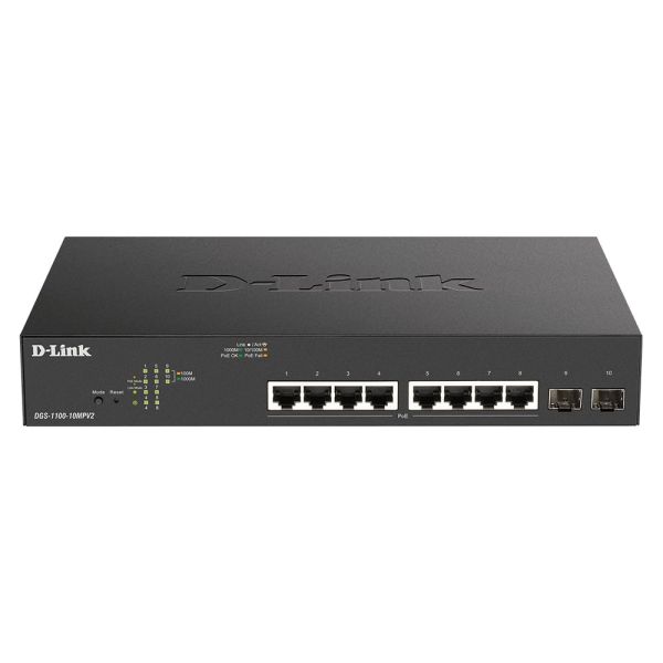 D-Link DGS-1100-10MPV2 netwerk-switch Managed L2 Gigabit Ethernet (10/100/1000) Power over Ethernet (PoE) 1U Zwart (DGS-1100-10MPV2)