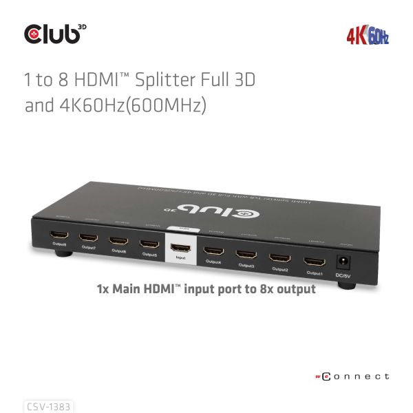 CLUB3D 1 to 8 HDMI™ Splitter Full 3D and 4K60Hz(600MHz) (CSV-1383)