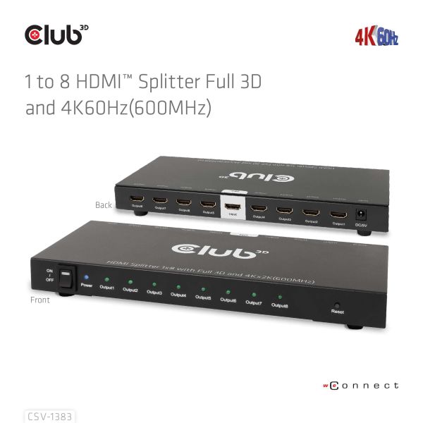 CLUB3D 1 to 8 HDMI™ Splitter Full 3D and 4K60Hz(600MHz) (CSV-1383)