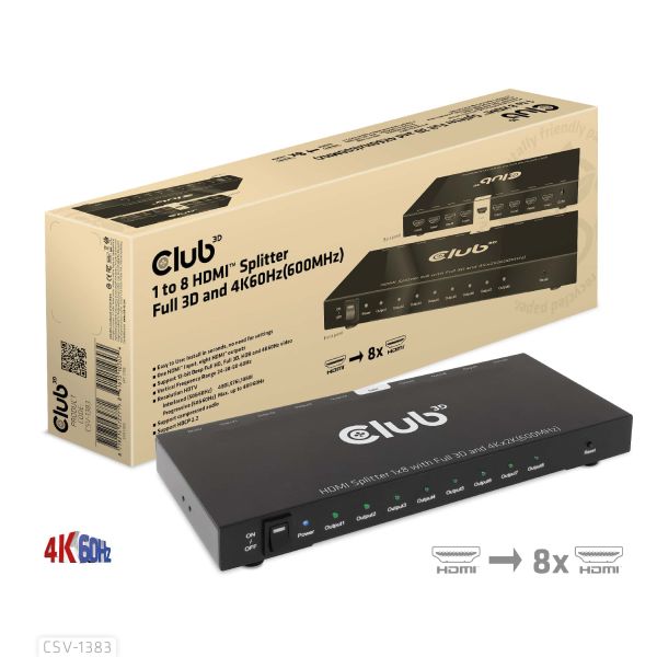 CLUB3D 1 to 8 HDMI™ Splitter Full 3D and 4K60Hz(600MHz) (CSV-1383)