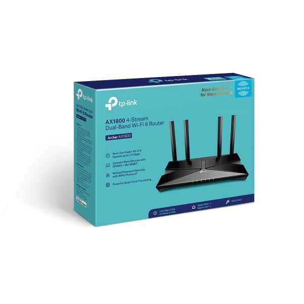 TP-Link Archer AX1800 draadloze router Gigabit Ethernet Dual-band (2.4 GHz / 5 GHz) Zwart (ARCHER AX1800)