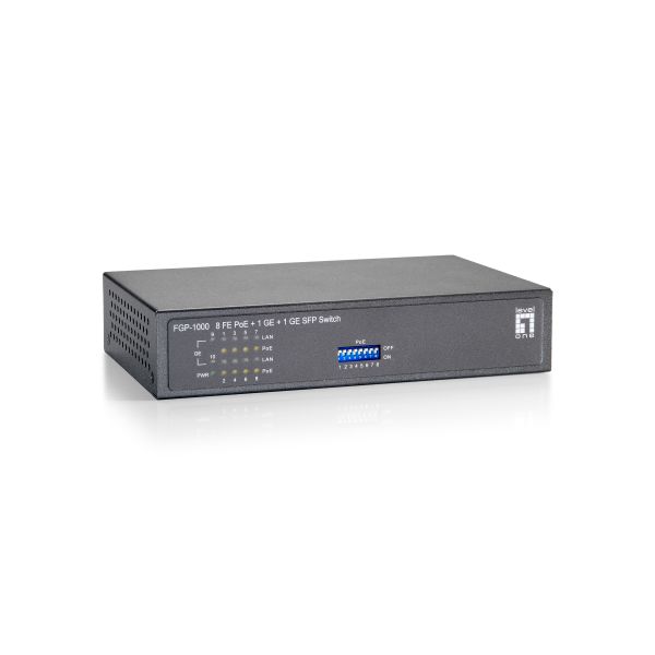 LevelOne FGP-1000 netwerk-switch Gigabit Ethernet (10/100/1000) Power over Ethernet (PoE) Zwart, Grijs (FGP-1000)