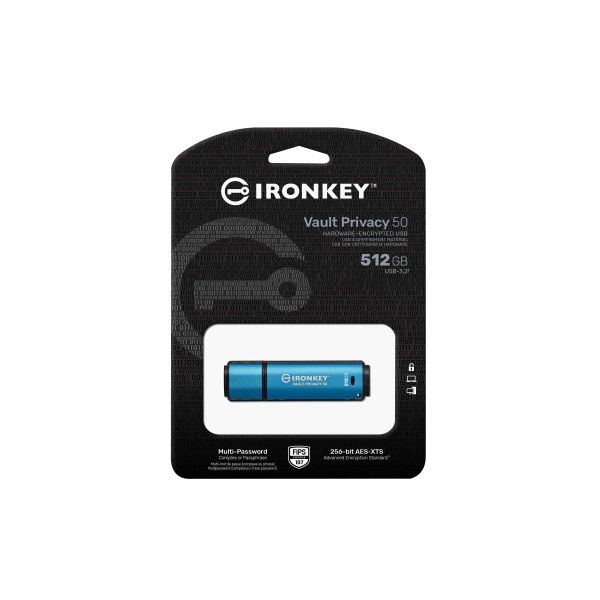Kingston Technology IronKey 512GB Vault Privacy 50 AES-256 versleuteling, FIPS 197 (IKVP50/512GB)