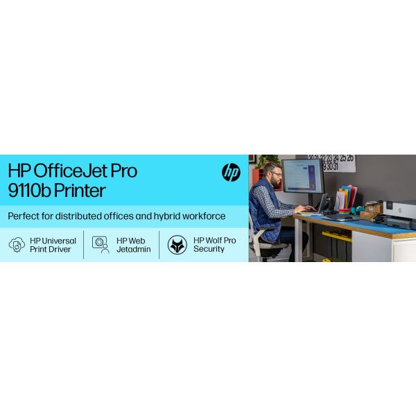 HP OfficeJet Pro 9110b printer, Kleur, Printer voor Thuis en thuiskantoor, Print, Draadloos; Dubbelzijdig printen; Printen vanaf telefoon of tablet; Touchscreen; USB-poort voorzijde (5A0S3B#629)