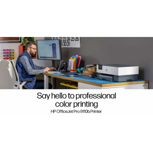 HP OfficeJet Pro 9110b printer, Kleur, Printer voor Thuis en thuiskantoor, Print, Draadloos; Dubbelzijdig printen; Printen vanaf telefoon of tablet; Touchscreen; USB-poort voorzijde (5A0S3B#629)