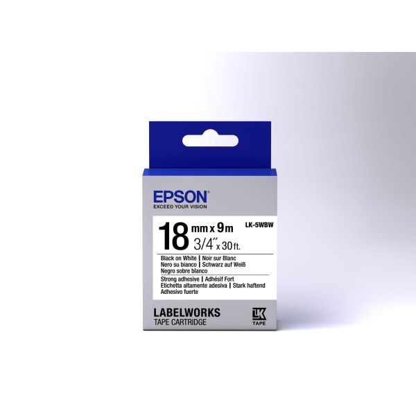 Epson Strong Adhesive Tape- LK-5WBW Strng adh Blk/Wht 18/9 (C53S655012)