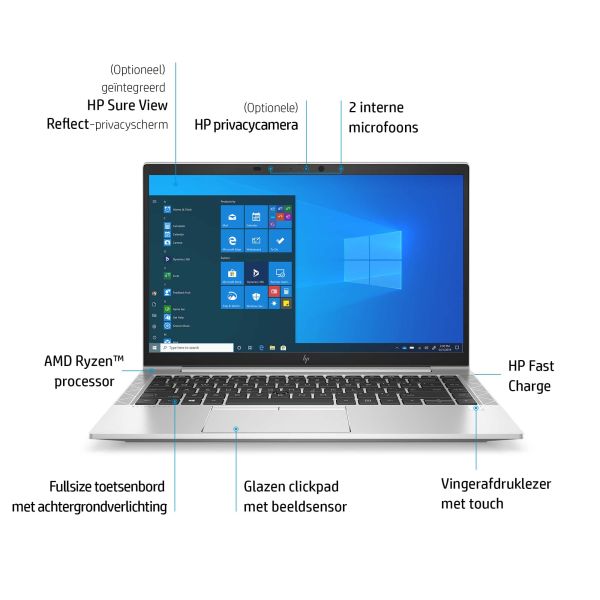 HP EliteBook 845 G8 Laptop 35,6 cm (14") Full HD AMD Ryzen™ 7 PRO 5850U 8 GB DDR4-SDRAM 256 GB SSD Wi-Fi 5 (802.11ac) Windows 10 Pro Zilver (4K9Y0EA#ABH)