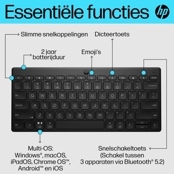 HP 355 compact Bluetooth-toetsenbord voor meerdere apparaten (692S9AA)