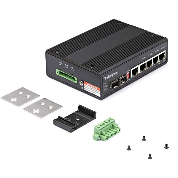 StarTech.com Industrial 6 Port Gigabit Ethernet Switch 4 PoE RJ45 +2 SFP Slots 30W PoE+ 12-48VDC 10/100/1000 Rugged Power Over Ethernet LAN Switch -40C to 75C DIN Monteerbaar (IES1G52UP12V)