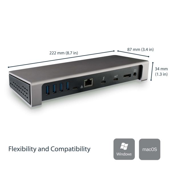 StarTech.com Thunderbolt 3 Dock - Dual Monitor 4K 60Hz TB3 Laptop Docking Station met DisplayPort - 85W Power Delivery Charging - 6-Port USB 3.0 Hub, SD 4.0, GbE, Audio - Windows & Mac (TB3DOCK2DPPU)