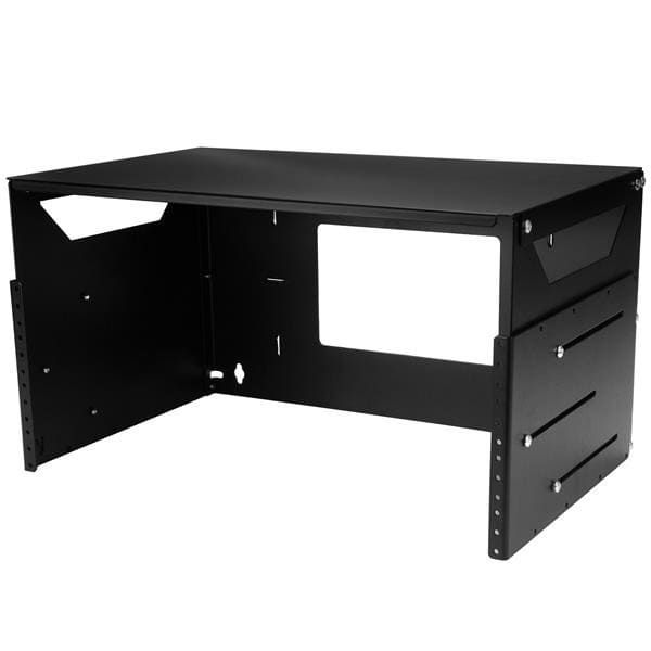 StarTech.com 2 Post 4U Open Frame Wandmonteerbare Server rack met Ingebouwd Schap, Verstelbare Diepte, Netwerk rack voor Data/AV/Electronica/Computer Apparatuur, Compacte Server Rack, TAA Compliant