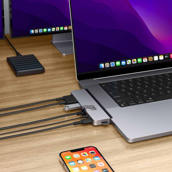 HYPER DUO PRO 7-in-2 USB-C Hub USB Type-C 104 Mbit/s Grijs (HD575BUGL)