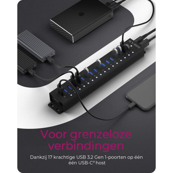ICY BOX IB-HUB1717-U3 USB 3.2 Gen 1 (3.1 Gen 1) Type-A 5000 Mbit/s Zwart (IB-HUB1717-U3)