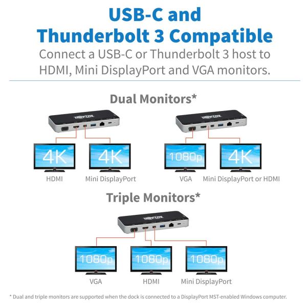 Tripp Lite U442-DOCK16-B laptop dock & poortreplicator Bedraad USB 3.2 Gen 1 (3.1 Gen 1) Type-C Grijs (U442-DOCK16-B)