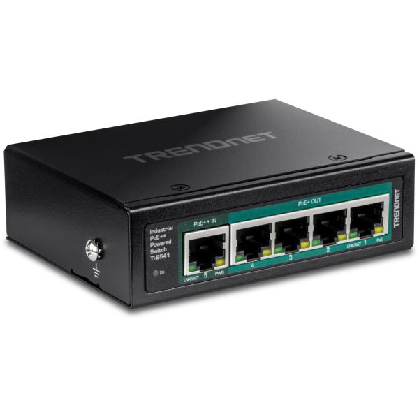 TRENDnet TI-B541 5-Port DIN-Rail Switch, PoE++ Powered mit PoE Pass-Through (TI-B541)
