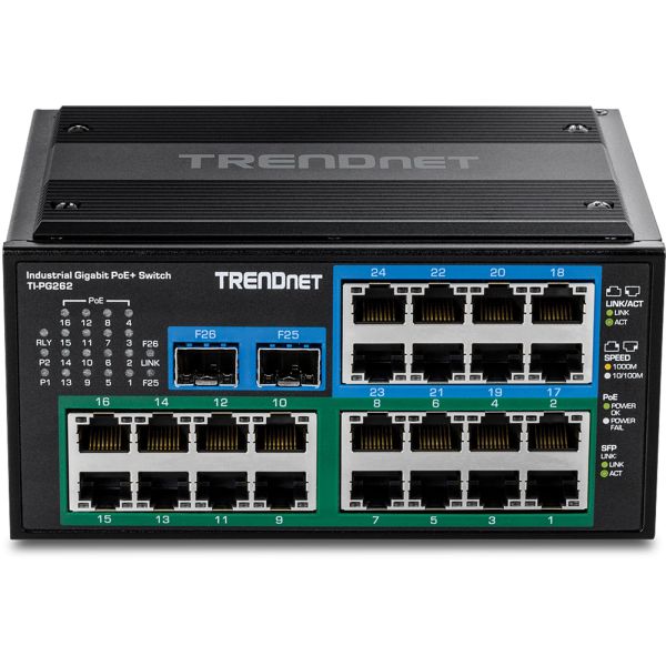 TRENDnet Industrie Switch 26Port Gbit PoE+ Metall   DIN-Rail (TI-PG262)