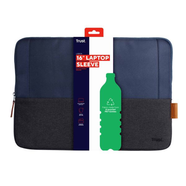Trust Lisboa - Laptophoes - Sleeve - 16 inch - Gerecycled materiaal - Blauw (24982)