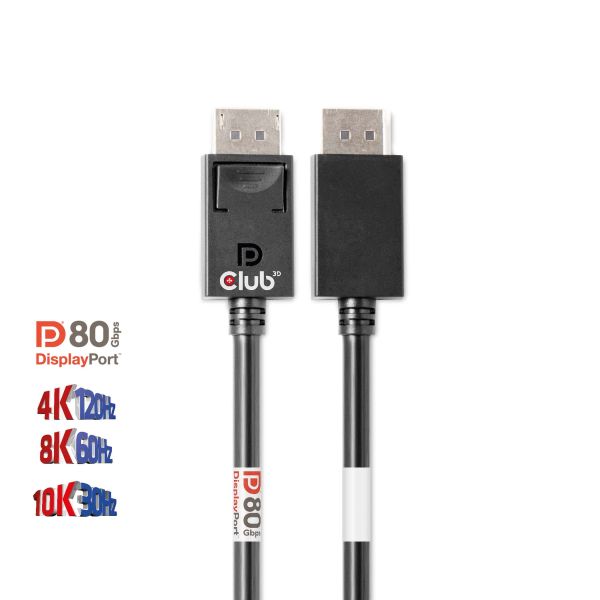 CLUB3D DisplayPort 2.1 Bi-Directional VESA DP80 Gecertificeerde kabel 4K240Hz, 8K60Hz or 10K30Hz M/M 1.2m/3.94ft (CAC-1091)