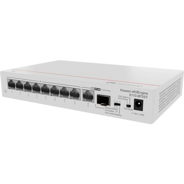 HUAWEI eKit S110 Series S110-8P2ST Unmanaged L2 Gigabit Ethernet (10/100/1000) Power over Ethernet (PoE) Grijs (98012269)