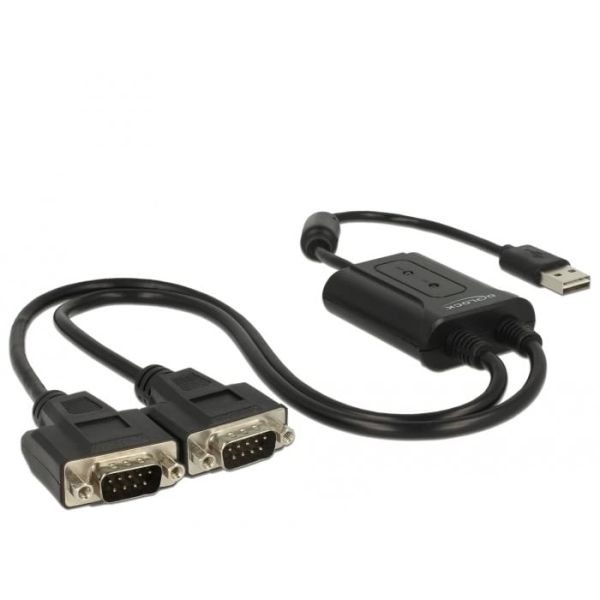 DeLOCK 63950 seriële kabel Zwart 0,6 m USB 2.0 Type-A 2 x RS-232 DB9 (63950)