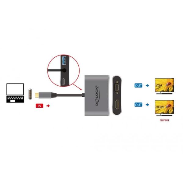 DeLOCK 64074 interface hub USB 3.2 Gen 1 (3.1 Gen 1) Type-C Grijs (64074)