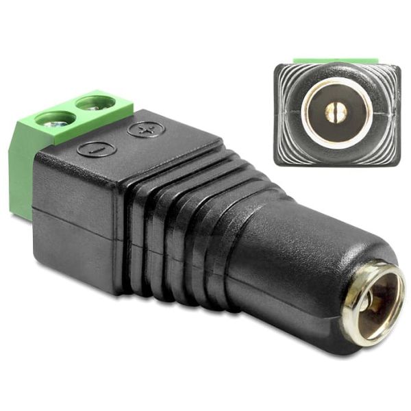 DeLOCK 65485 tussenstuk voor kabels DC 2.5 x 5.5 mm 2p Zwart, Groen (65485)