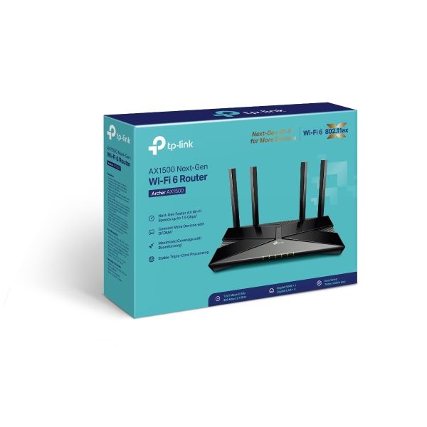 TP-Link Archer AX1500 draadloze router Gigabit Ethernet Dual-band (2.4 GHz / 5 GHz) Zwart (ARCHER AX1500)